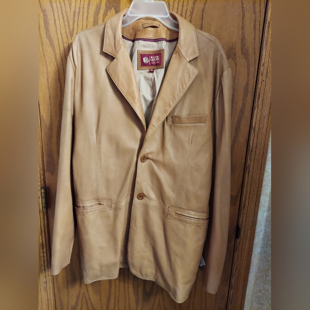 Wilson’s Leather Men’s Leather Blazer Lined Jacket XL Button Up Brown Beige Tan